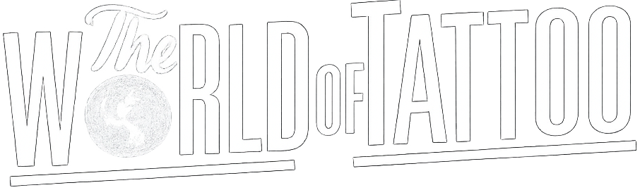 Białe logo firmy The world of tattoo tatuażysta Szczytno